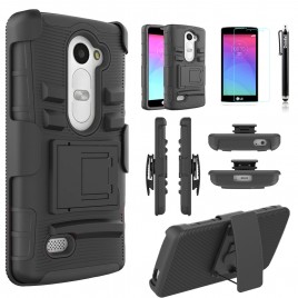 LG Leon, LG Power, LG Sunset Case, Dual Layers [Combo Holster] Case And Built-In Kickstand Bundled with [Premium Screen Protector] Hybird Shockproof And Circlemalls Stylus Pen (Black)